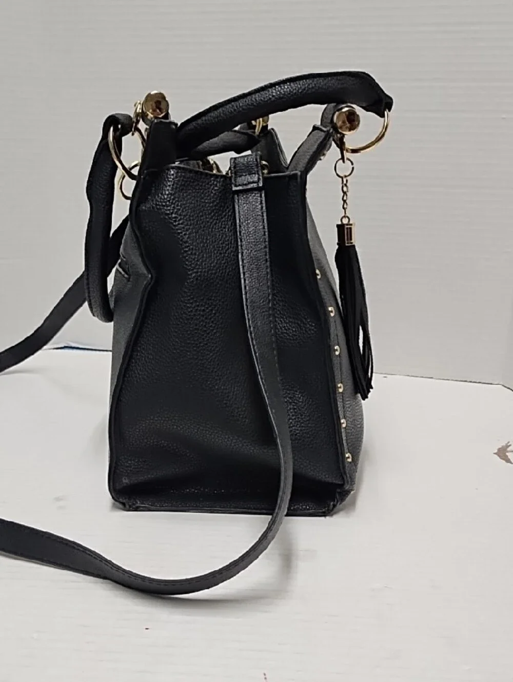 Classic Black Structured Satchel Handbag - Gold Hardware